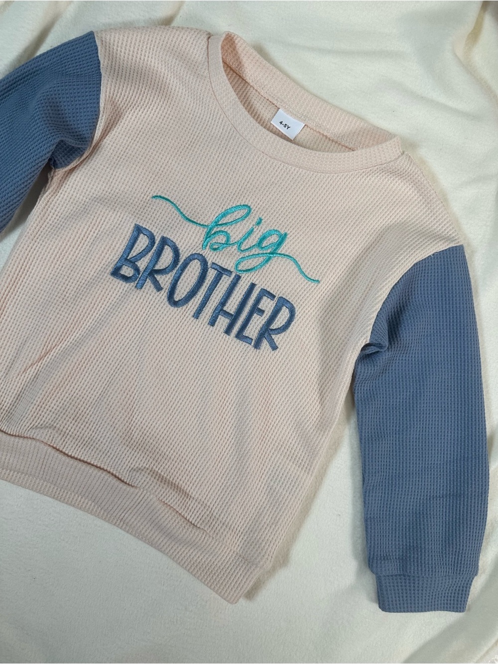 Big Brother Waffle Knit Long Sleeve Cream & Blue Top Size 4-5